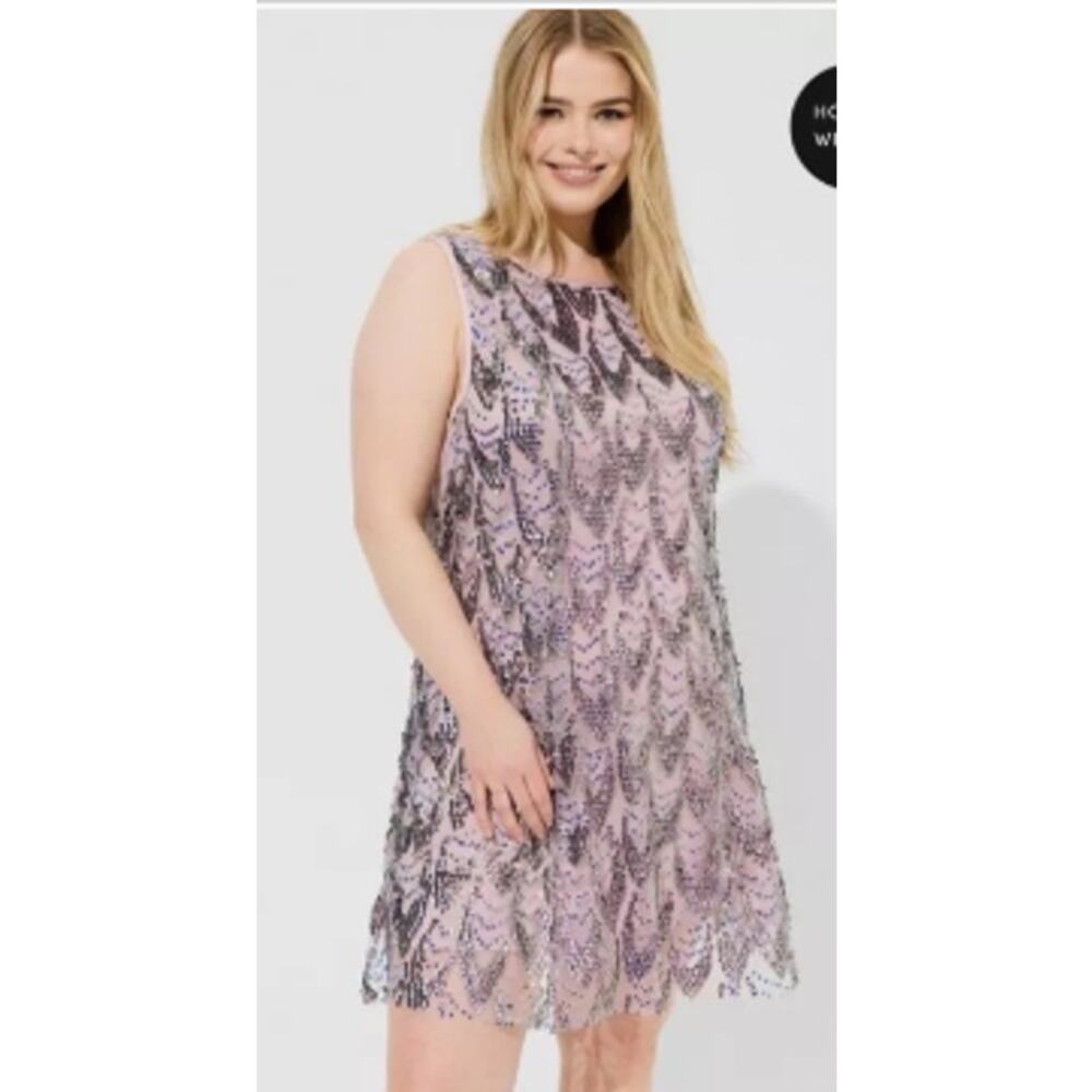 NEW Torrid 0 Purple Mini Sequin Mesh Dress Glam Sheath Cocktail Sleeveless